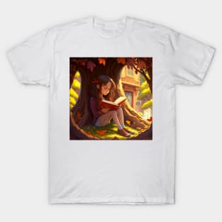 Girl reading a book under a tree T-Shirt
